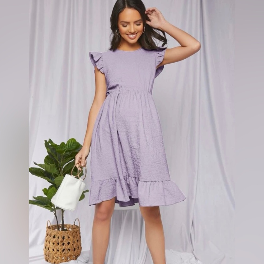 Maternity butterfly sleeve flounce hem dress size M
